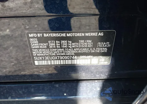 2026 BMW X5 Sdrive40I from USA, damaged, VIN 5UX13EU0XT9090744